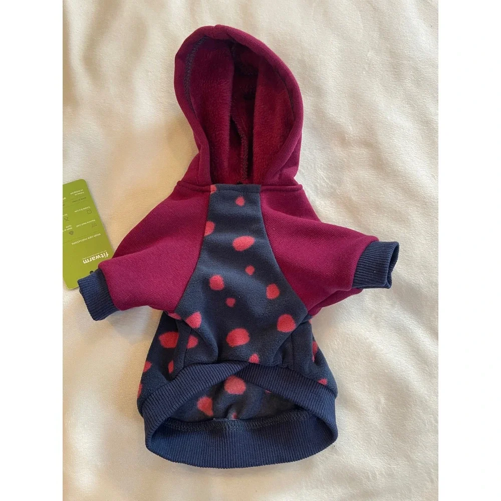 Fitwarm Pet Hoodie Polka Dot Fleece Dog Sweater Burgundy‎ Navy Blue Small